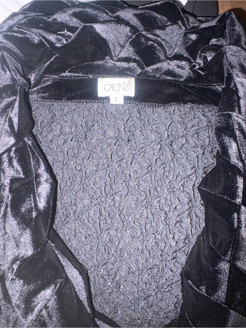 Black Textured Shawl-Collar Blouse - Picture 2 of 5